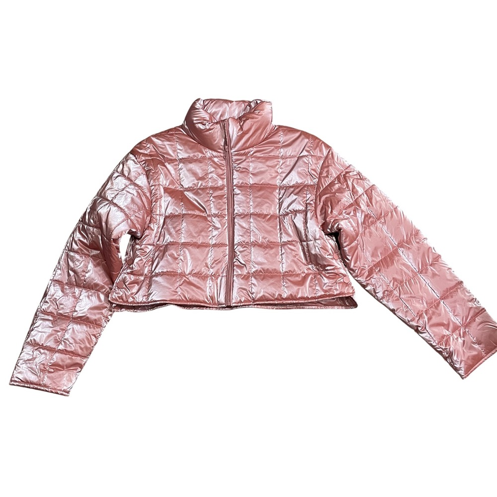 Elodie Large Metallic Crop Quilted Jacket Dusty Pink Long Sleeve Polyester Blend